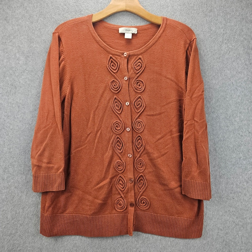 CJ BANKS | Women Burnt Orange Cotton Cardigan Sweater Embroidered Applique Sz X